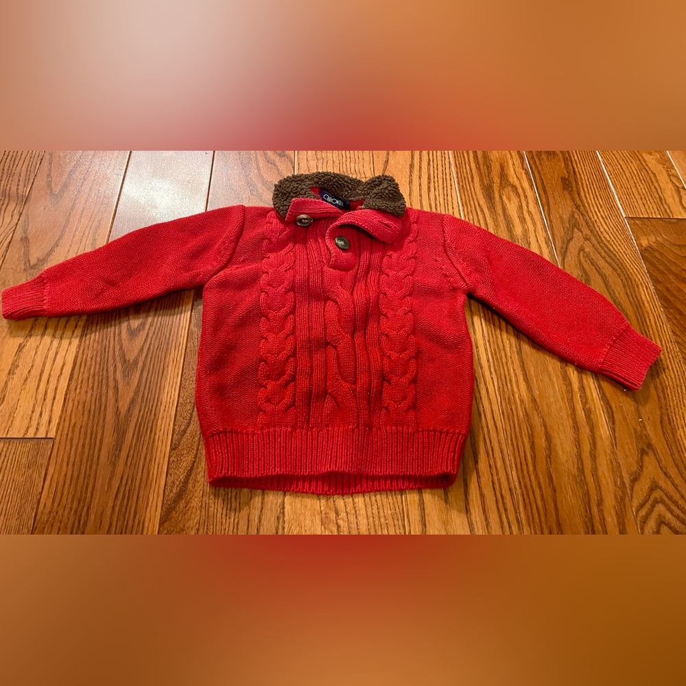 Toddler Boy Cherokee Cozy Red Cable Knit Sweater size 18 months Christmas
